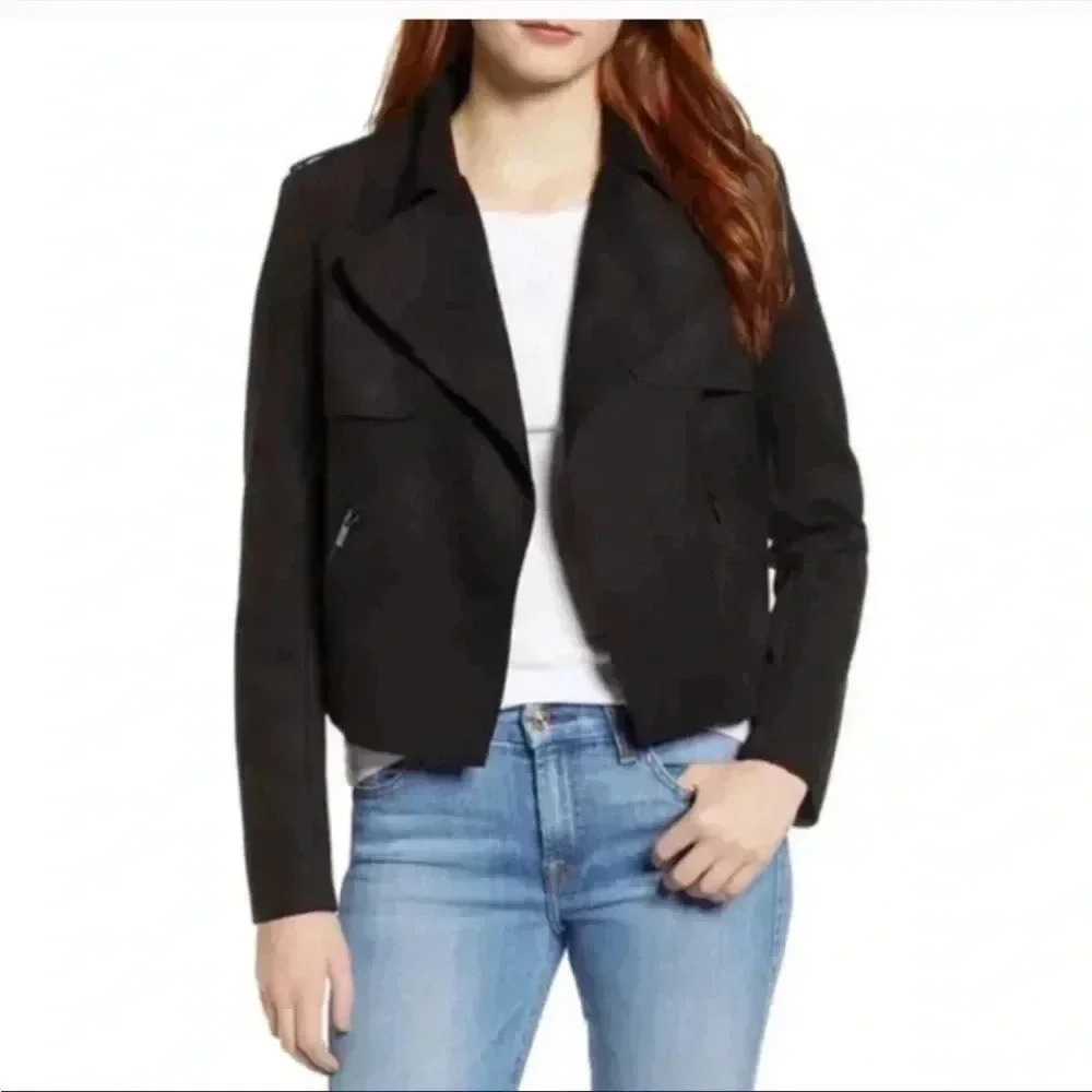 Kut Black Faux Suede Boho Jacee Draped Moto Jacket Sz S